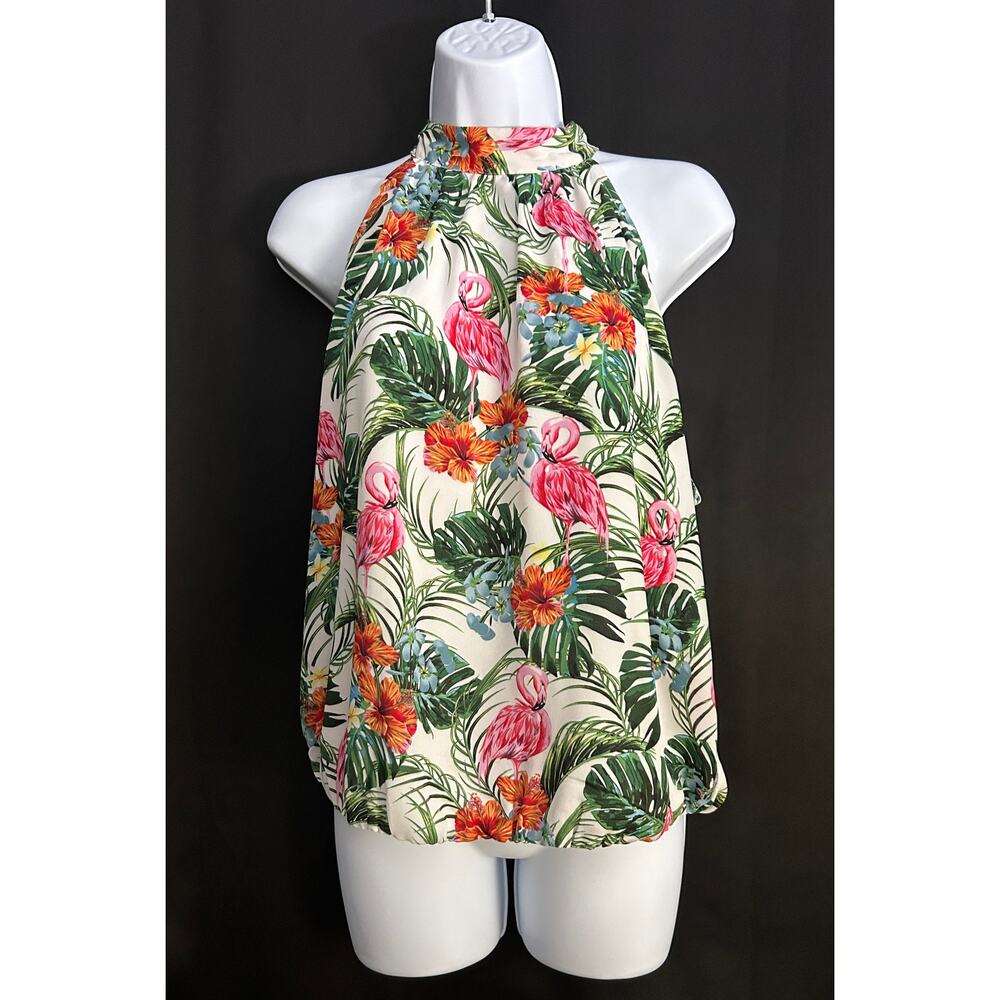 Rachel Zoe Tropical Print Choker Tank Top – Bare Shoulder, Large